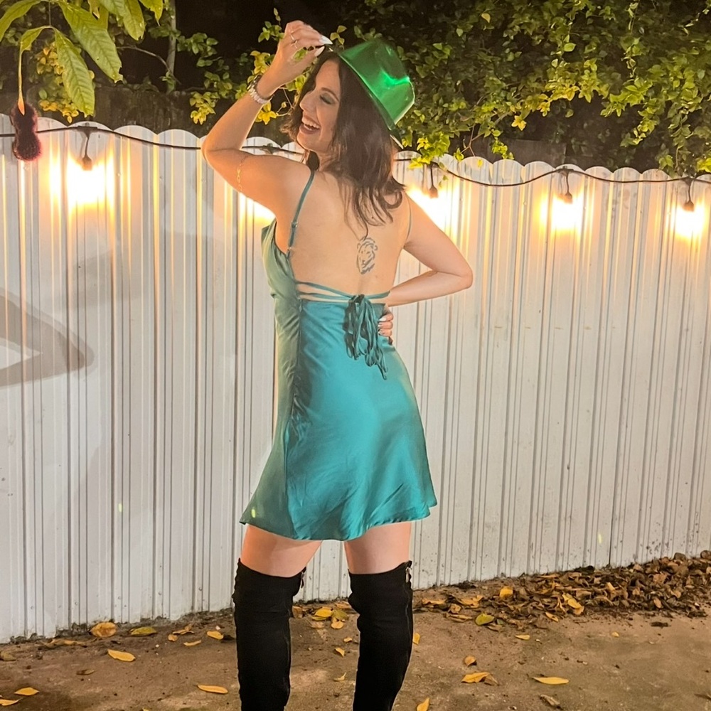 Teal Satin Mini Dress